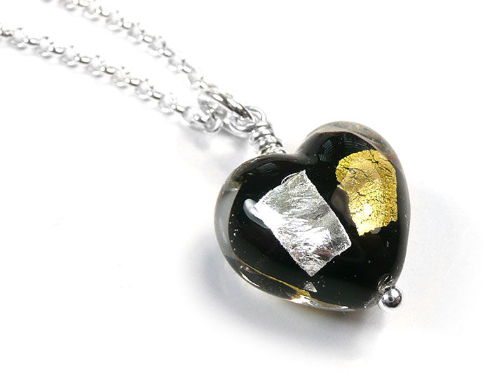 Murano Glass Heart Pendant - Midnight Small