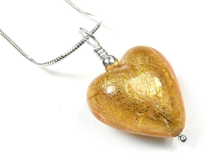 Murano Glass Heart Pendant - Pink Gold