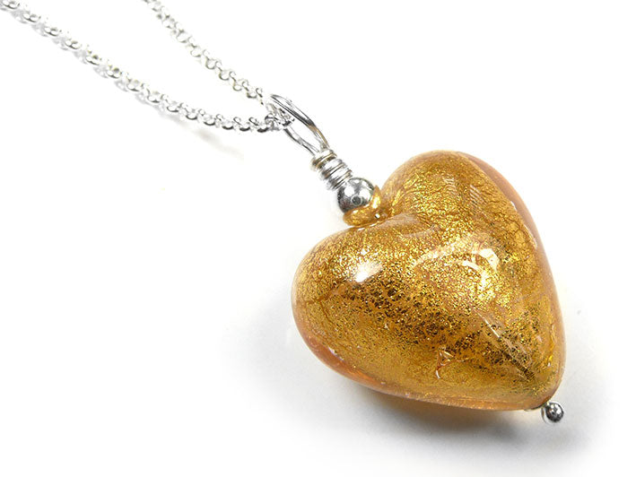 Murano Glass Heart Pendant - Pink Gold