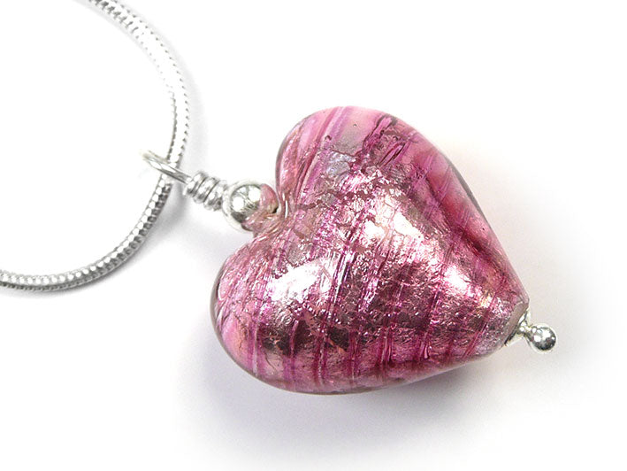 Murano Glass Heart Pendant - Raspberry Ripple