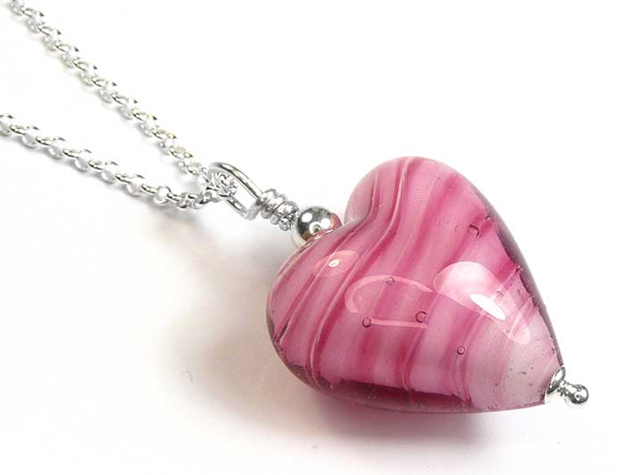 Murano Glass Heart Pendant - Rose White Core