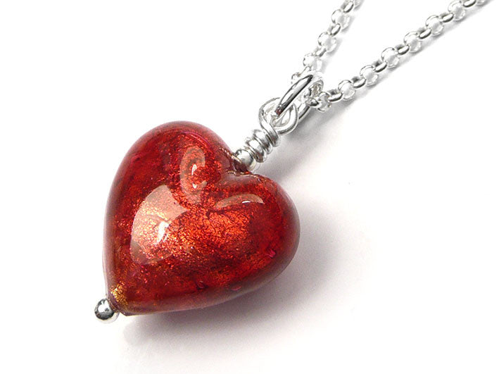 Murano Glass Small Heart Pendant Necklace Rubino Dark Red