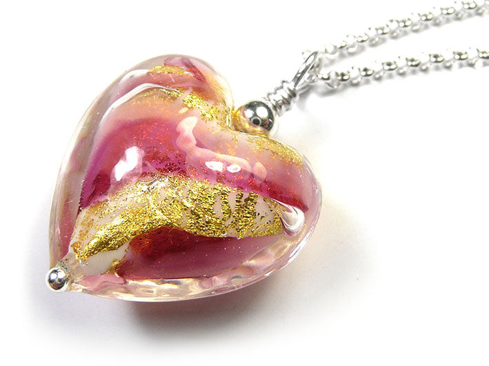 Murano Glass Heart Pendant - Ruby and Rose White Core