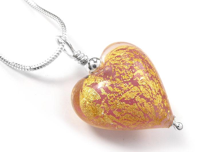 Murano Glass Heart Pendant - Salmon