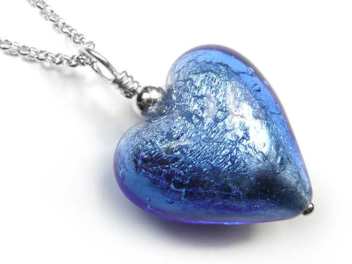 Murano Glass Heart Pendant - Sapphire