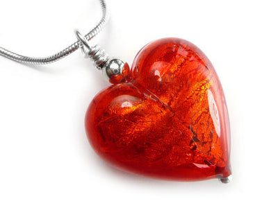Murano Glass Heart Pendant - Scarlet - Snake Chain