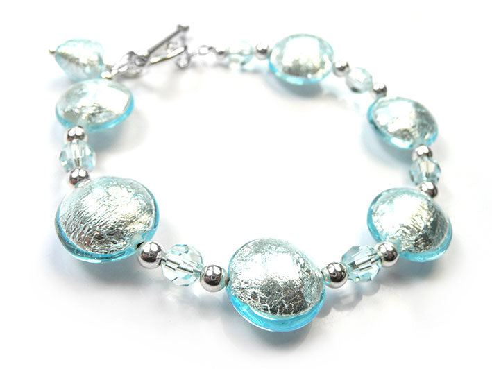 Murano Glass Lentil Bracelet - Aquamarine