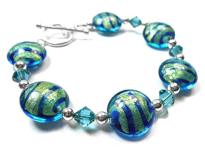 Murano Glass Lentil Bracelet - Turquoise Gold