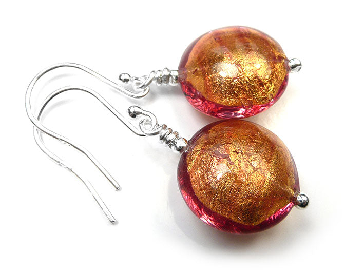 Murano Glass Lentil Earrings - Copper