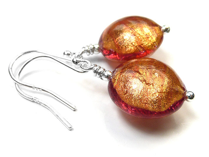 Murano Glass Lentil Earrings - Copper