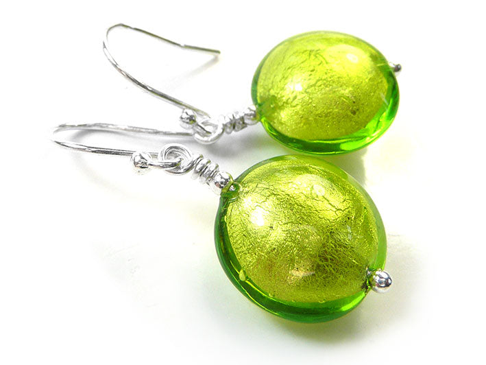 Murano Glass Lentil Earrings - Lime