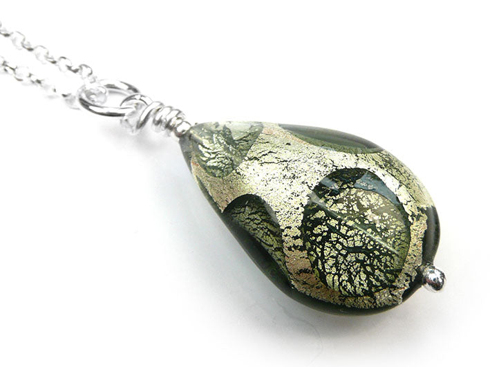 Murano Glass Pendant - Black Diamond Spot Drop
