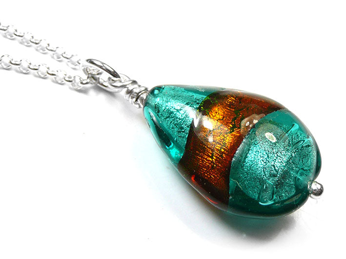 Murano Glass Pendant - Ginger Teal Drop