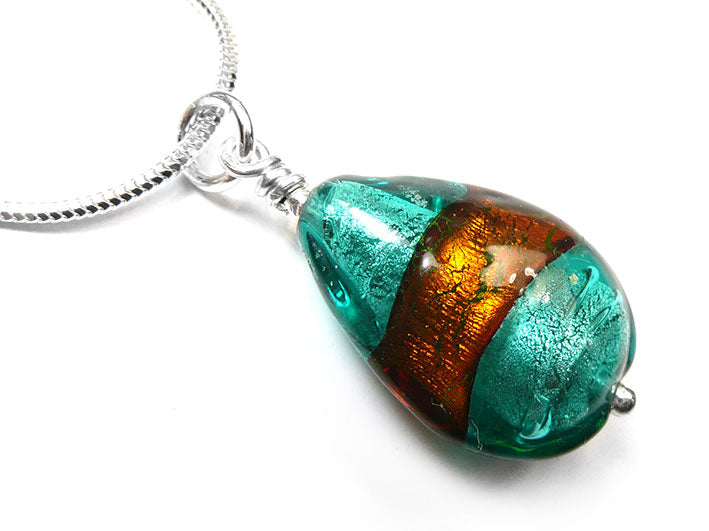 Murano Glass Pendant - Ginger Teal Drop