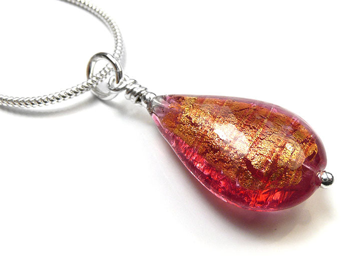 Murano Glass Pendant - Copper Drop