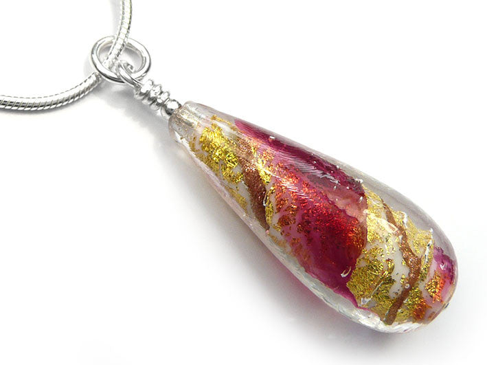 Murano Glass Pendant - Ruby and Rose Drop