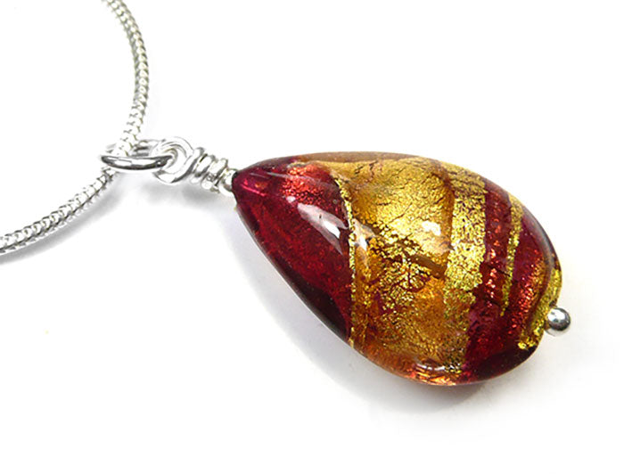 Murano Glass Pendant - Rubino Gold Swirl Drop