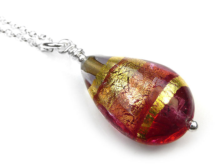 Murano Glass Pendant - Ruby Gold Drop