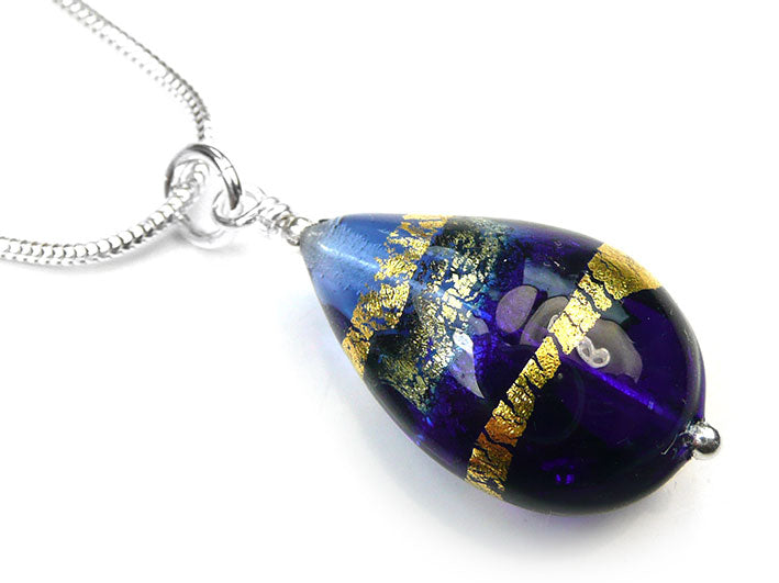 Murano Glass Pendant - Sapphire Blue Drop