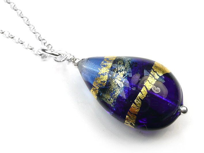 Murano Glass Pendant - Sapphire Blue Drop