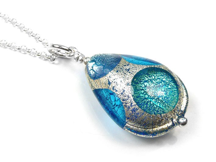 Murano Glass Pendant - Teal Spot Drop