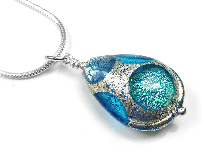 Murano Glass Pendant - Teal Spot Drop