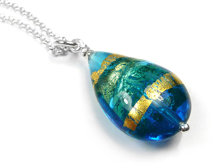 Murano Glass Pendant - Turquoise Blue Drop