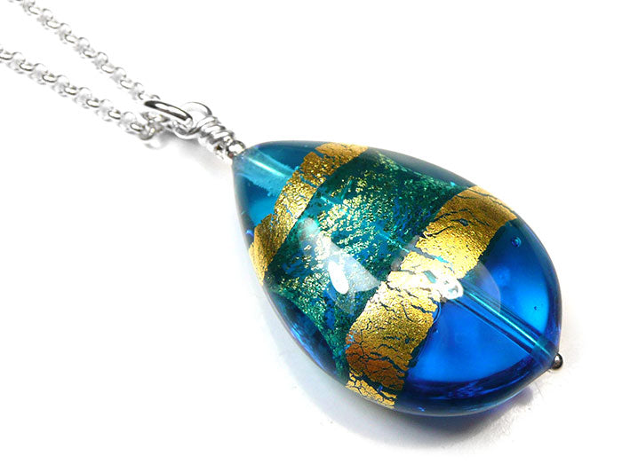 Murano Glass Pendant - Turquoise Blue Drop Large