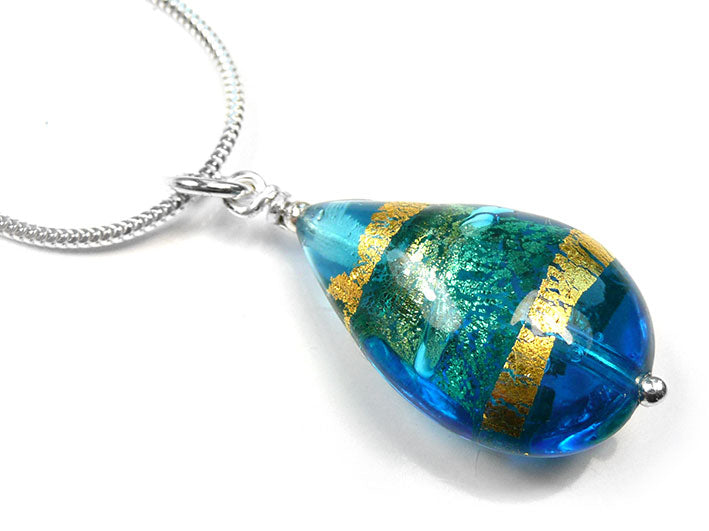 Murano Glass Pendant Necklace Turquoise Blue Drop – Indigo Silver