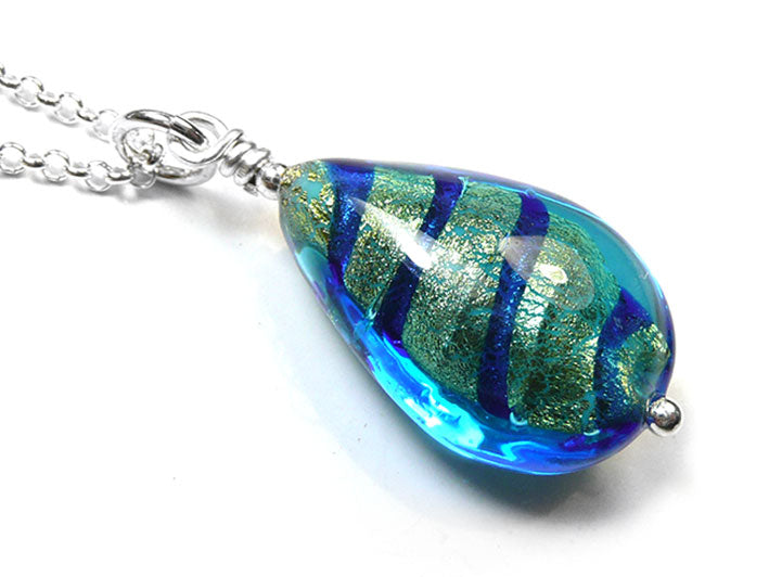 Murano Glass Pendant - Turquoise Gold Drop