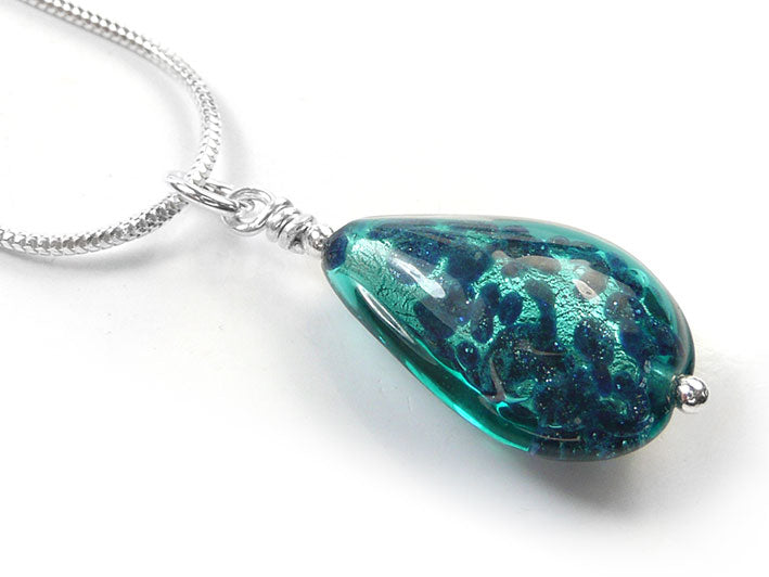 Murano Glass Pendant - Verde Macchiata Drop