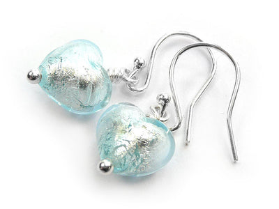 Murano Glass Tiny Heart Earrings - Aquamarine