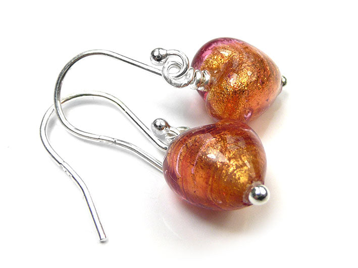 Murano Glass Tiny Heart Earrings - Copper