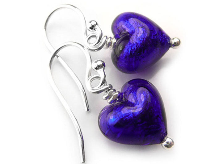 Murano Glass Tiny Heart Earrings - Electric