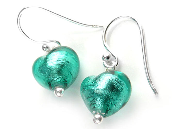 Murano Glass Tiny Heart Earrings - Jade