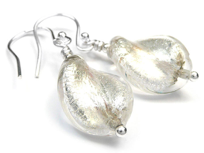 Murano Glass Twist Earrings - Crystal