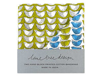 Bandana - Block Print Blue and Olive Birds