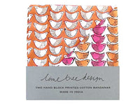 Bandana - Block Print Orange and Pink Birds