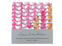 Bandana - Block Print Pink and Orange Birds