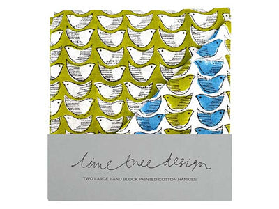 Block Print Handkerchiefs - Blue and Olive Birds