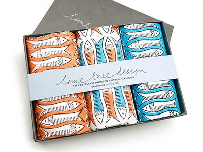 Block Print Handkerchiefs - Orange and Turquoise Fish