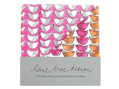 Block Print Handkerchiefs - Pink and Orange Birds
