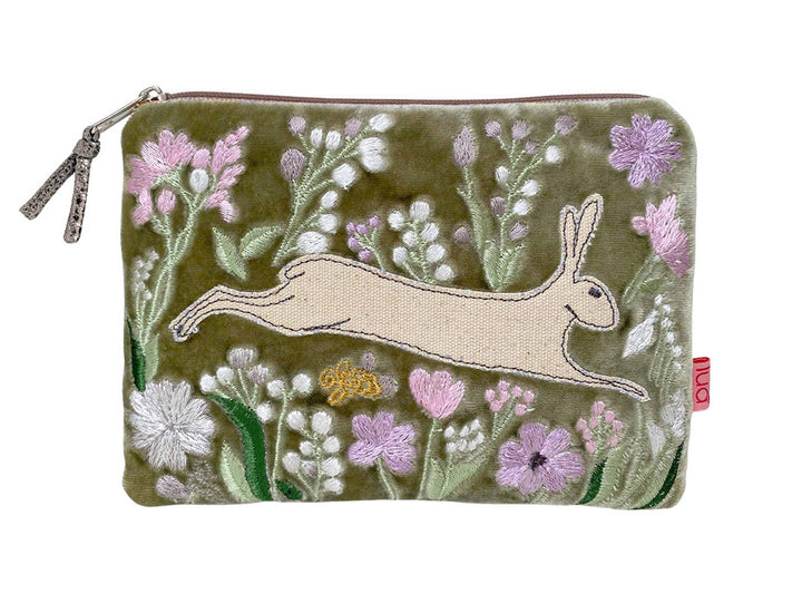 Velvet Purse - Hare and Flowers Medium