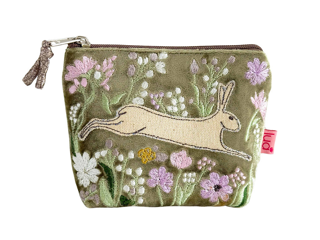 Velvet Purse - Hare and Flowers Small