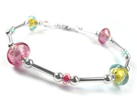 Murano Glass Bicone Bracelet - Aquamarine and Rose
