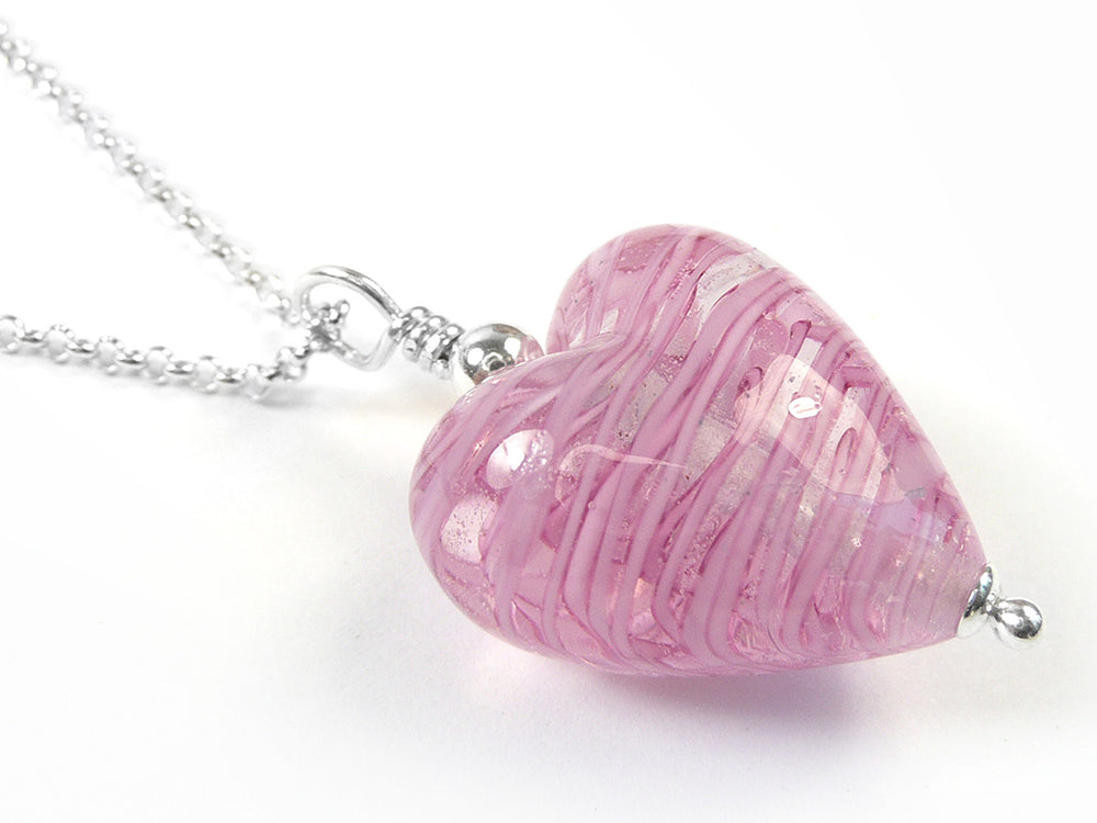 Murano Glass Heart Pendant - Filigrine Pink