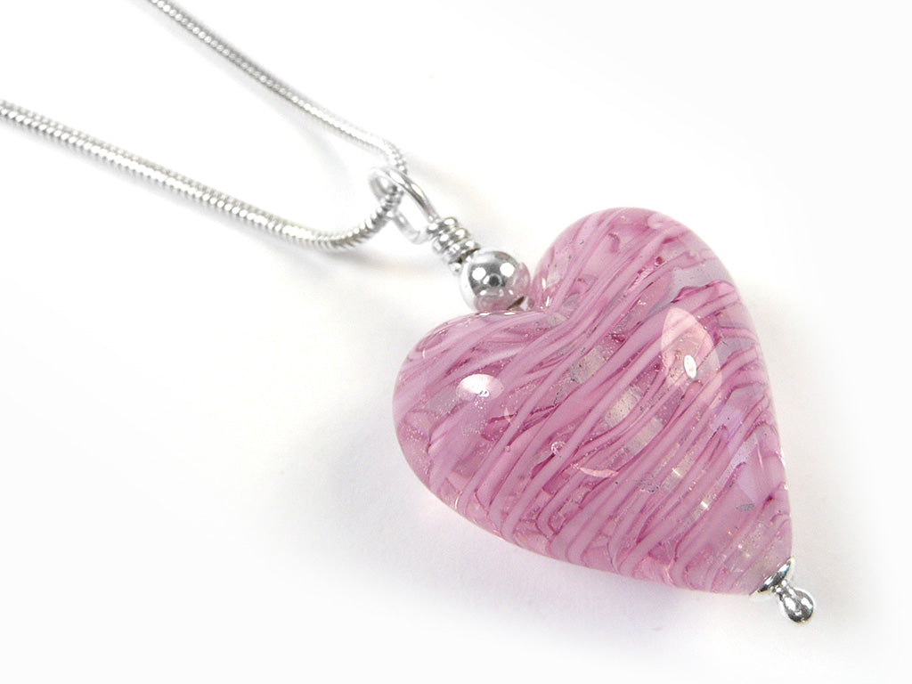Murano Glass Heart Pendant - Filigrine Pink