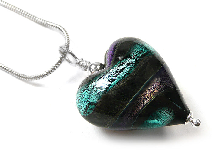 Murano Glass Heart Pendant - Purple Velvet and Verde