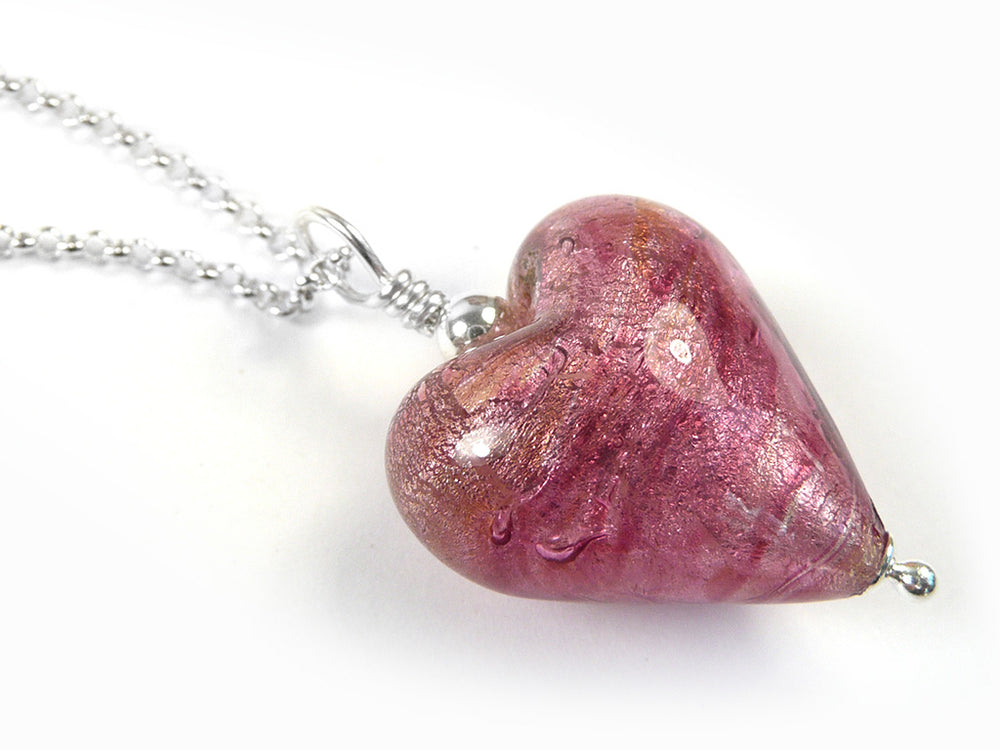 Murano Glass Heart Pendant - Rose