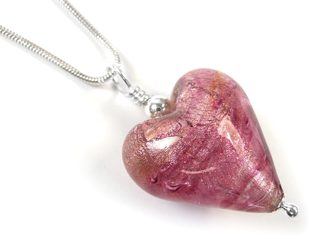 Murano Glass Heart Pendant - Rose